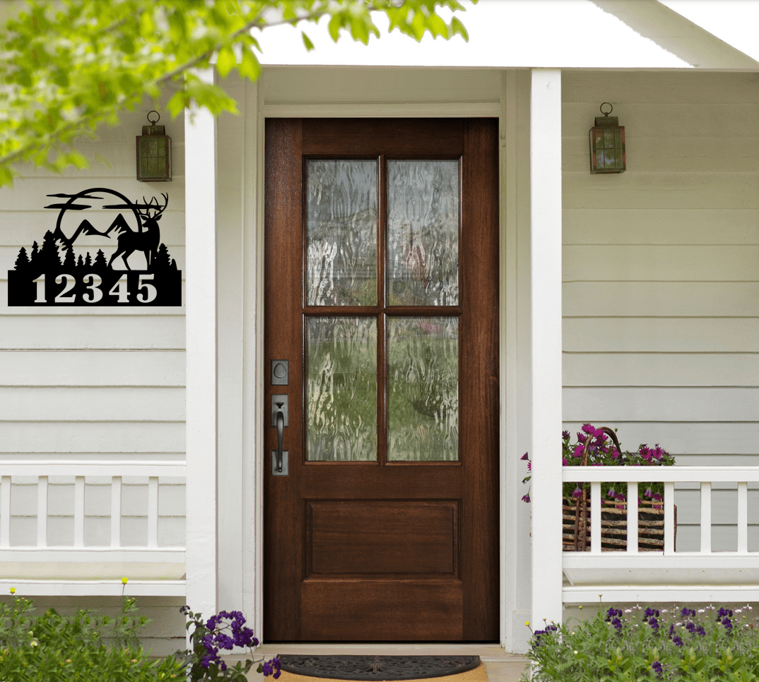 Decorative Rustic Metal House Number / Address Sign with Deer Scene - 16"x24" - Wood & Metal By Dao