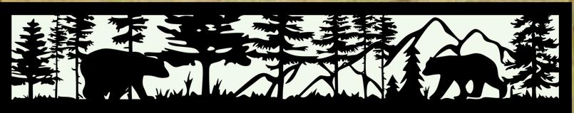 Decorative Rustic Metal Panel, Metal Panel Insert, Fence Topper Insert. Wildlife Scenery with Bears Metal Panel. - Wood & Metal By Dao
