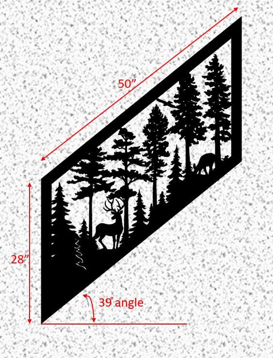 Decorative Rustic Metal Panel, Metal Panel Insert for Stair Rail, Wildlife Scenery with Deer and Flying Eagle - Wood & Metal By Dao