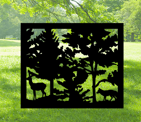 Decorative Rustic Metal Panel, Metal Panel Insert, Wildlife Scenery Metal Panel, Forest Scene with Deer and Fox - Wood & Metal By Dao