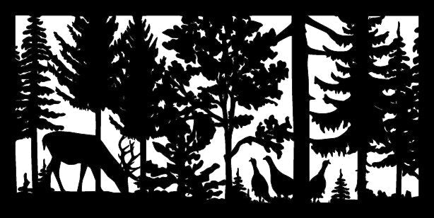 Decorative Rustic Metal Panel, Metal Panel Insert, Wildlife Scenery with Deer and Turkeys Metal Panel - Wood & Metal By Dao