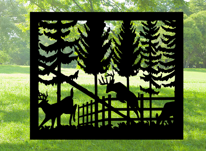Decorative Rustic Metal Panel, Metal Panel Insert, Wildlife Scenery with Deer Metal Panel - Wood & Metal By Dao