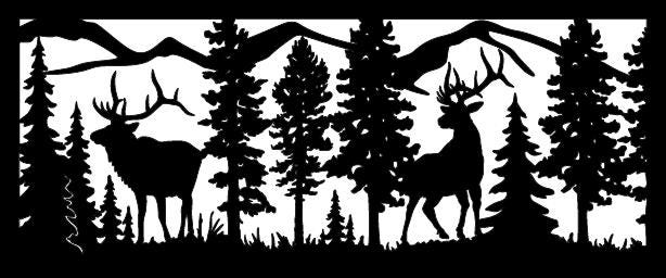 Decorative Rustic Metal Panel, Metal Panel Insert, Wildlife Scenery with Elk, Trees and Mountain Metal Panel - Wood & Metal By Dao