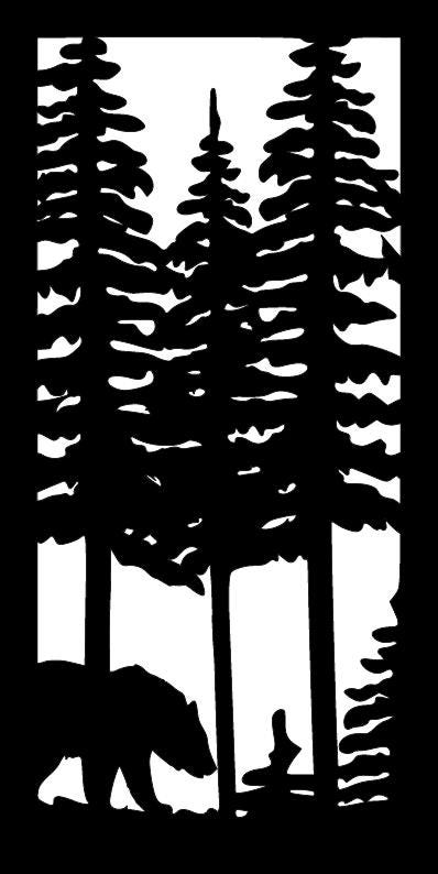 Decorative Rustic Metal Panel, Metal Panel Insert, Wildlife Scenery with Trees and Bear Metal Panel - Wood & Metal By Dao