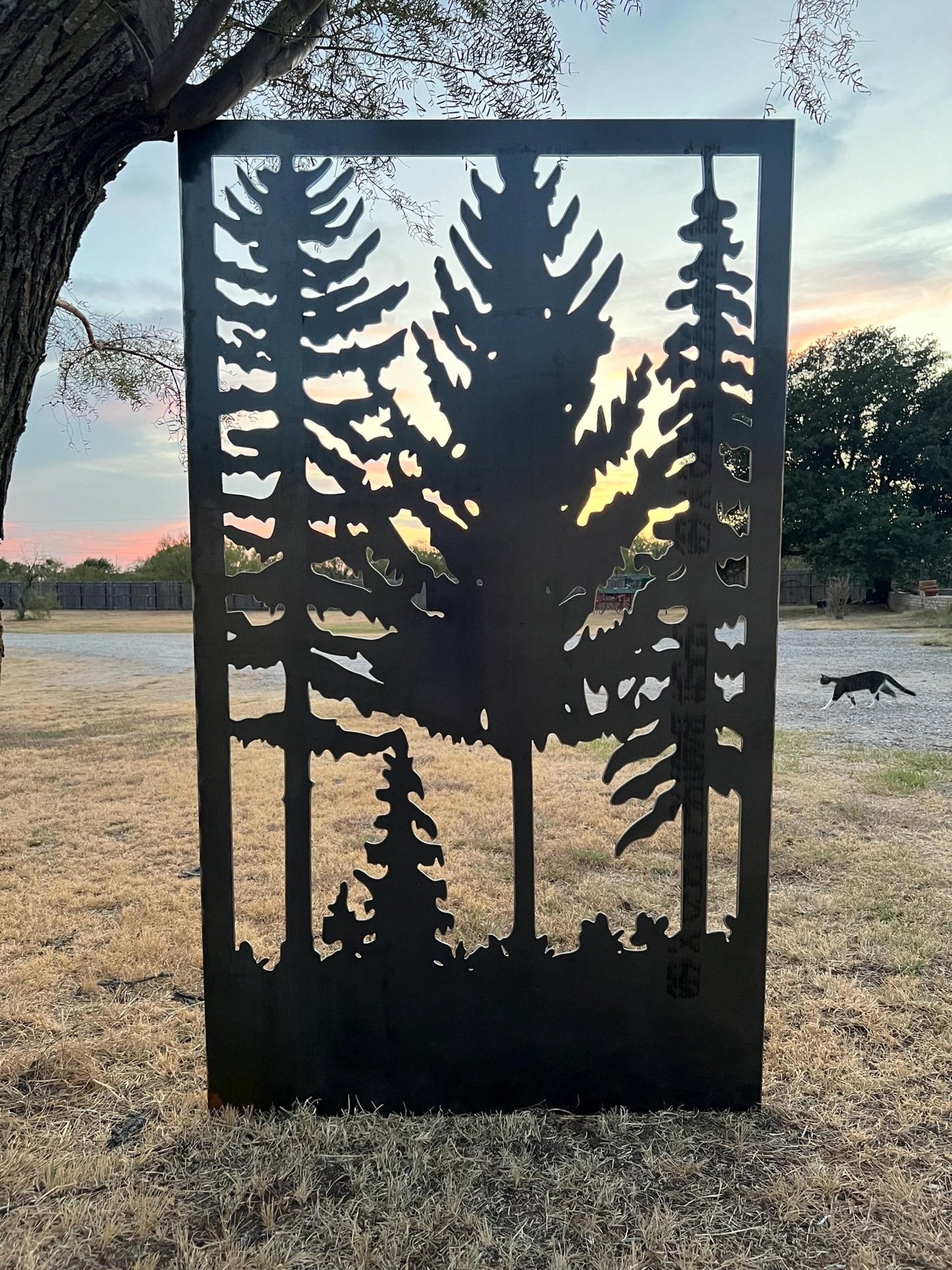 Decorative Rustic Metal Panel, Metal Panel Insert, Wildlife Scenery with Trees Metal Panel - Wood & Metal By Dao