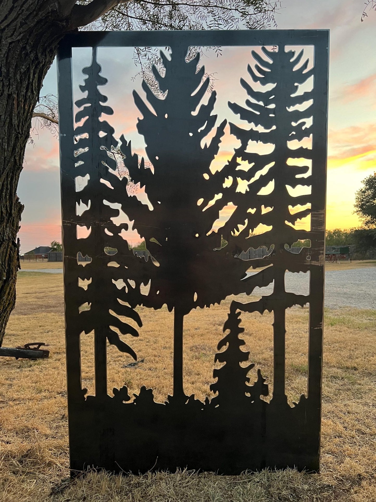 Decorative Rustic Metal Panel, Metal Panel Insert, Wildlife Scenery with Trees Metal Panel - Wood & Metal By Dao