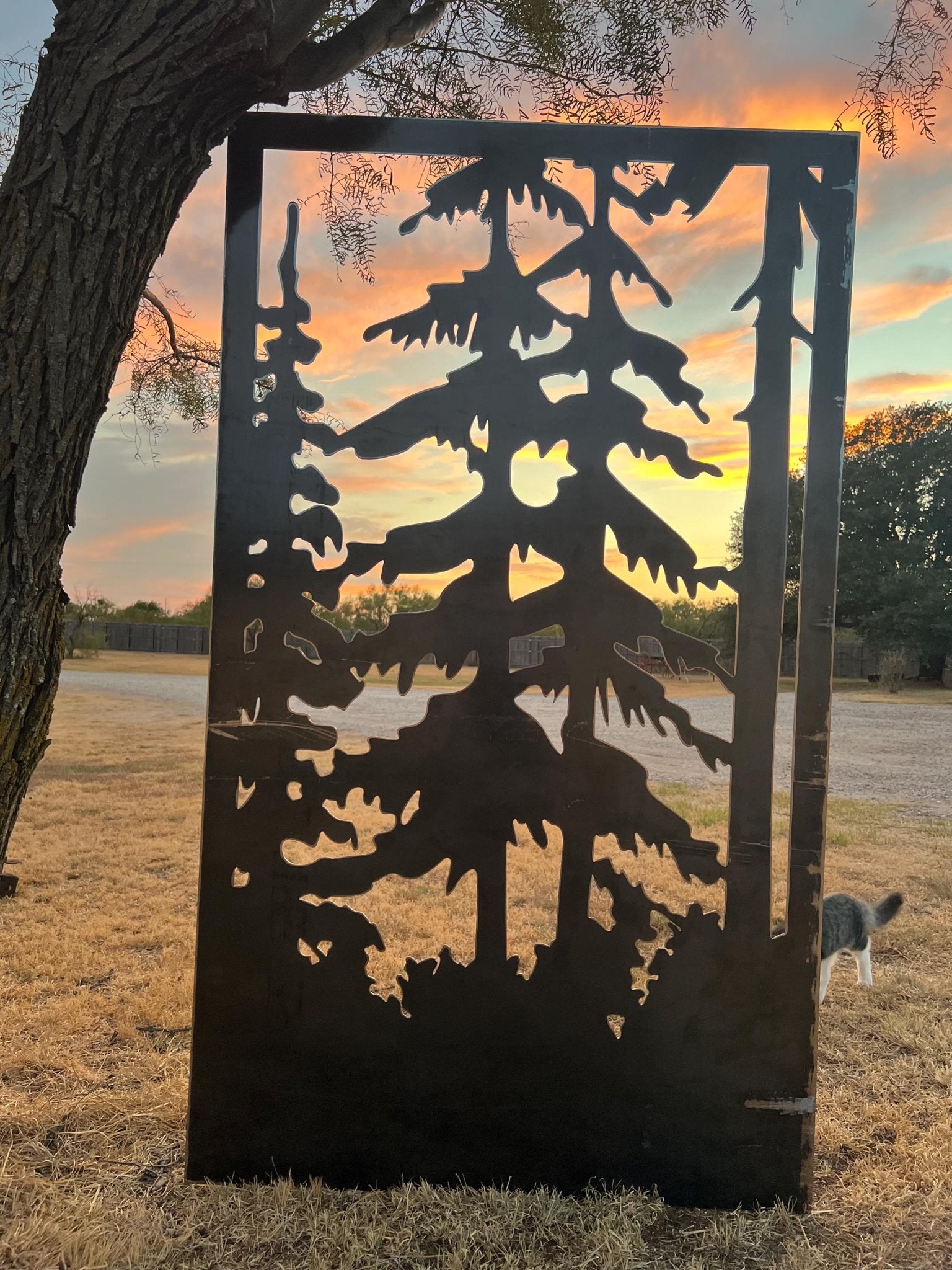 Decorative Rustic Metal Panel, Metal Panel Insert, Wildlife Scenery with Trees Metal Panel - Wood & Metal By Dao