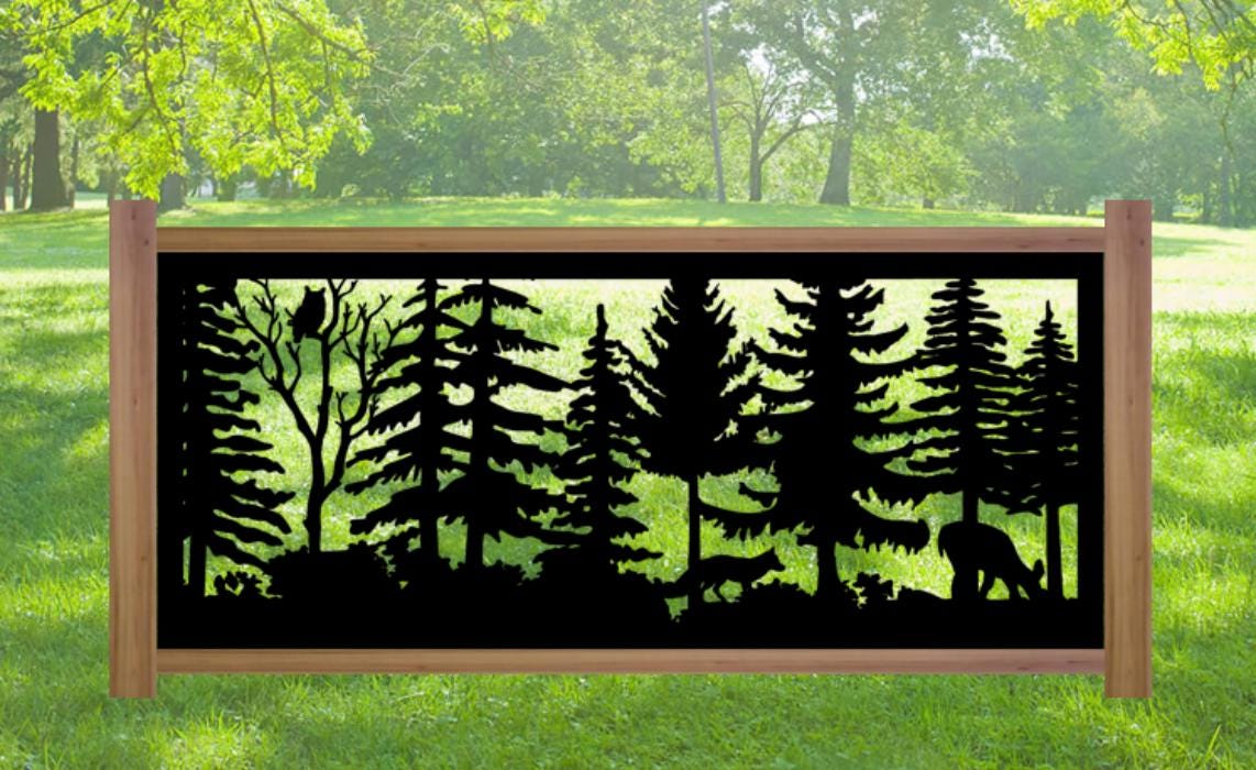 Decorative Rustic Metal Panel, Metal Panel Insert, Wildlife Scenery Metal Panel, Forest Scene with Fox, Deer and Owl