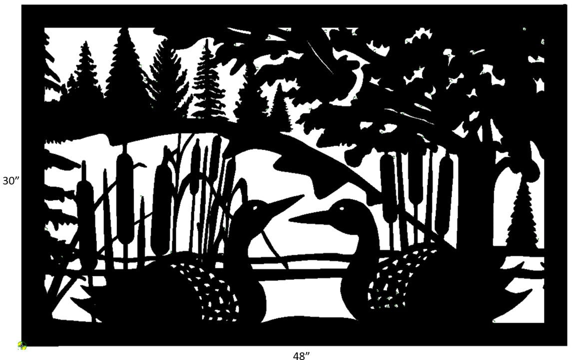 Decorative Rustic Metal Panel, Metal Panel Insert, Wildlife Scenery with Loons Metal Panel - P34 - Wood & Metal By Dao