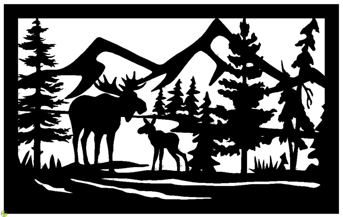 Decorative Rustic Metal Panel, Moose Metal Panel Insert, Wildlife Scenery Metal Panel with Moose and Calf - P37 - Wood & Metal By Dao