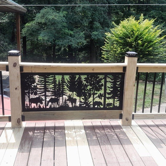 Decorative Rustic Metal Panel - Wildlife Scenery with Bear and Moose - P3 - Wood & Metal By Dao