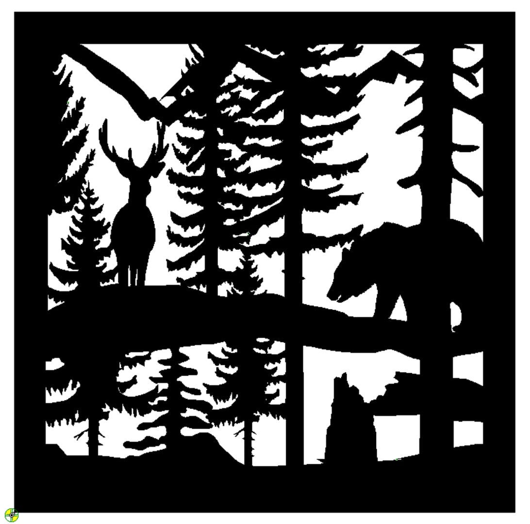 Decorative Rustic Metal Panel. Wildlife scenery with Bear & Deer - P26 - Wood & Metal By Dao