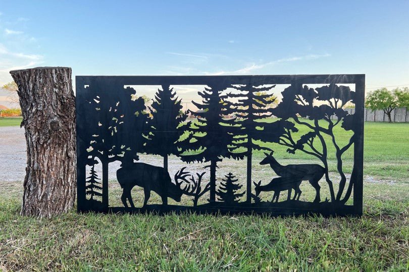 Decorative Rustic Metal Panel - Wildlife Scenery with Buck, Doe and Fawn - P15 - Wood & Metal By Dao