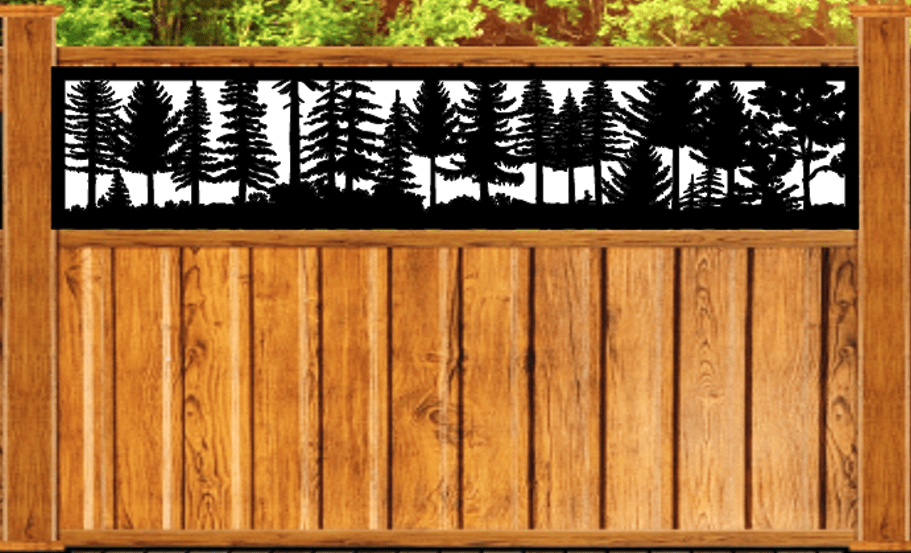 Decorative Metal Panel Insert. Decorative Fence Topper Insert. Tree Line / Forest Scene - Wood & Metal By Dao