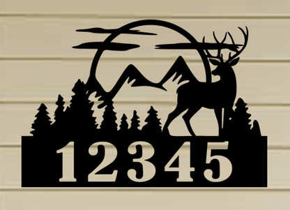 Decorative Rustic Metal House Number / Address Sign with Deer Scene - 16"x24" - Wood & Metal By Dao