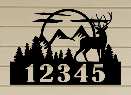 Decorative Rustic Metal House Number / Address Sign with Deer Scene - 16"x24" - Wood & Metal By Dao