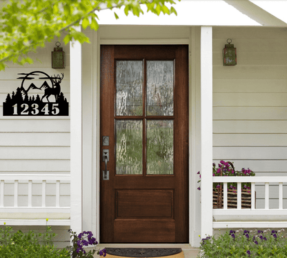 Decorative Rustic Metal House Number / Address Sign with Deer Scene - 16"x24" - Wood & Metal By Dao