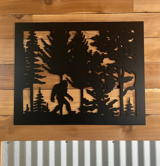 Decorative Rustic Metal Panel, Metal Panel Insert, Bigfoot Metal Panel, Sasquatch Metal Panel - Wood & Metal By Dao