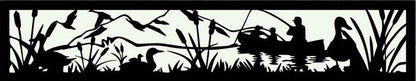 Decorative Rustic Metal Panel, Metal Panel Insert, Fence Topper Insert. Wildlife Scenery Metal Panel. Fishing & Ducks Scene - Wood & Metal By Dao