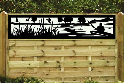 Decorative Rustic Metal Panel, Metal Panel Insert, Fence Topper Insert. Wildlife Scenery Metal Panel. Fishing Scene Fence Topper - Wood & Metal By Dao