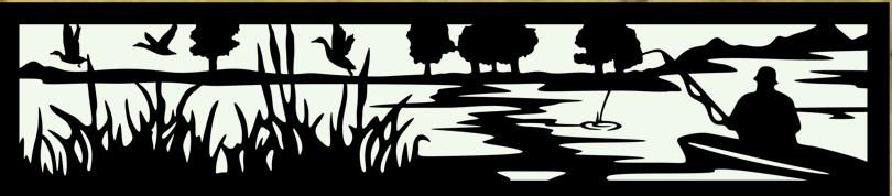 Decorative Rustic Metal Panel, Metal Panel Insert, Fence Topper Insert. Wildlife Scenery Metal Panel. Fishing Scene Fence Topper - Wood & Metal By Dao