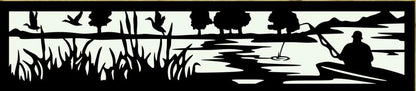Decorative Rustic Metal Panel, Metal Panel Insert, Fence Topper Insert. Wildlife Scenery Metal Panel. Fishing Scene Fence Topper - Wood & Metal By Dao