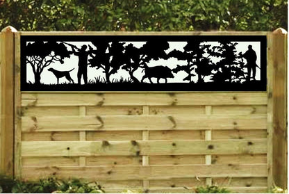 Decorative Rustic Metal Panel, Metal Panel Insert, Fence Topper Insert. Wildlife Scenery Metal Panel. Hunting Scene Fence Topper - Wood & Metal By Dao