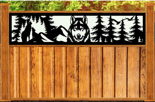 Decorative Rustic Metal Panel, Metal Panel Insert, Fence Topper Insert. Wildlife Scenery Metal Panel. Wolf Fence Topper. - Wood & Metal By Dao