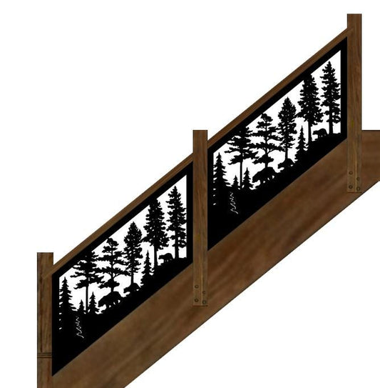 Decorative Rustic Metal Panel, Metal Panel Insert for Stair Rail, Wildlife Scenery with Bears - V2 - Wood & Metal By Dao