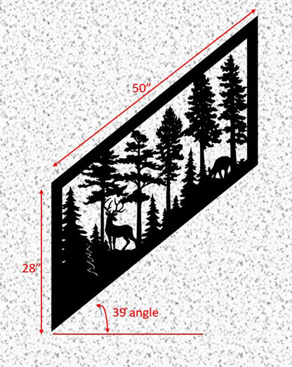 Decorative Rustic Metal Panel, Metal Panel Insert for Stair Rail, Wildlife Scenery with Bears - V2 - Wood & Metal By Dao