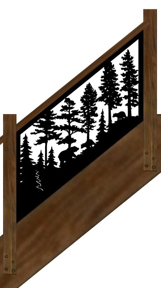 Decorative Rustic Metal Panel, Metal Panel Insert for Stair Rail, Wildlife Scenery with Bears - V3 - Wood & Metal By Dao