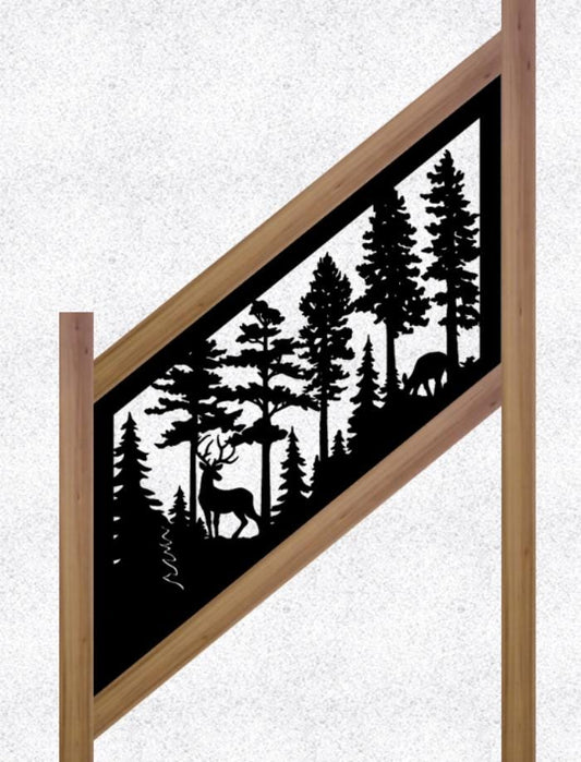 Decorative Rustic Metal Panel, Metal Panel Insert for Stair Rail, Wildlife Scenery with Deer - Wood & Metal By Dao