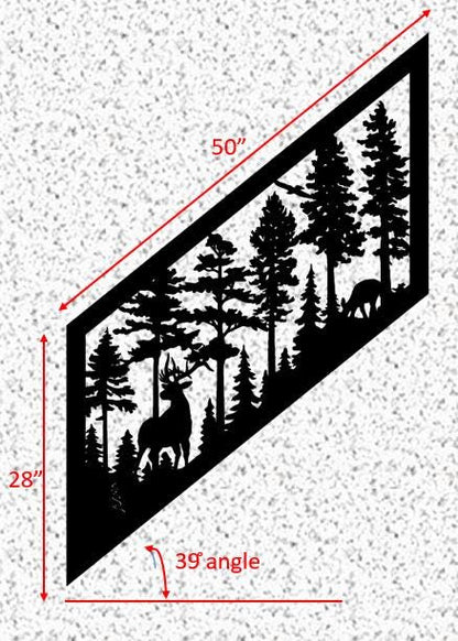 Decorative Rustic Metal Panel, Metal Panel Insert for Stair Rail, Wildlife Scenery with Deer and Flying Eagle - Wood & Metal By Dao