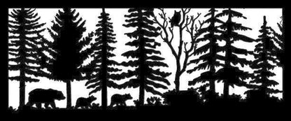 Decorative Rustic Metal Panel, Metal Panel Insert, Wildlife Scenery Metal Panel, Forest Scene with Bears and Owl - Wood & Metal By Dao