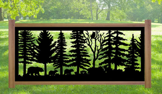 Decorative Rustic Metal Panel, Metal Panel Insert, Wildlife Scenery Metal Panel, Forest Scene with Bears and Owl - Wood & Metal By Dao