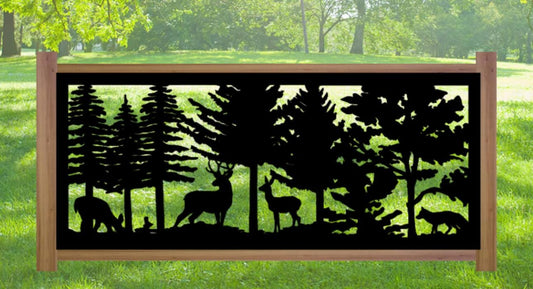 Decorative Rustic Metal Panel, Metal Panel Insert, Wildlife Scenery Metal Panel, Forest Scene with Deer and Fox - Wood & Metal By Dao
