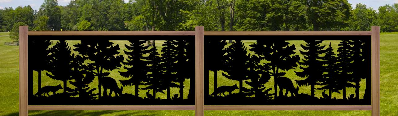 Decorative Rustic Metal Panel, Metal Panel Insert, Wildlife Scenery Metal Panel, Forest Scene with Fox, Deer and Bunny - Wood & Metal By Dao