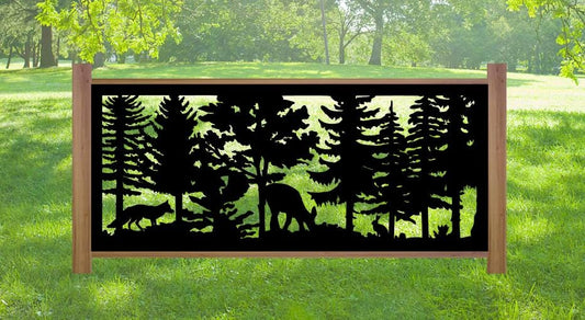 Decorative Rustic Metal Panel, Metal Panel Insert, Wildlife Scenery Metal Panel, Forest Scene with Fox, Deer and Bunny - Wood & Metal By Dao