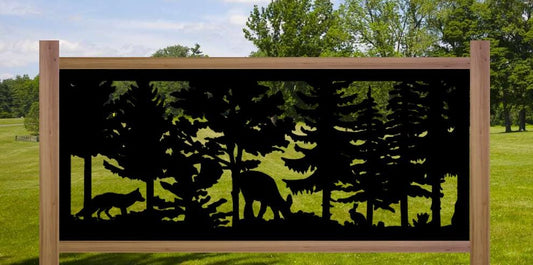 Decorative Rustic Metal Panel, Metal Panel Insert, Wildlife Scenery Metal Panel, Forest Scene with Fox, Deer and Bunny - Wood & Metal By Dao