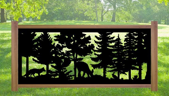 Decorative Rustic Metal Panel, Metal Panel Insert, Wildlife Scenery Metal Panel, Forest Scene with Fox, Deer and Bunny - Wood & Metal By Dao