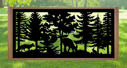 Decorative Rustic Metal Panel, Metal Panel Insert, Wildlife Scenery Metal Panel, Forest Scene with Fox, Deer and Bunny - Wood & Metal By Dao