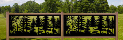 Decorative Rustic Metal Panel, Metal Panel Insert, Wildlife Scenery Metal Panel, Forest Scene with Fox, Deer and Owl - Wood & Metal By Dao