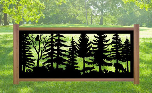Decorative Rustic Metal Panel, Metal Panel Insert, Wildlife Scenery Metal Panel, Forest Scene with Fox, Deer and Owl - Wood & Metal By Dao