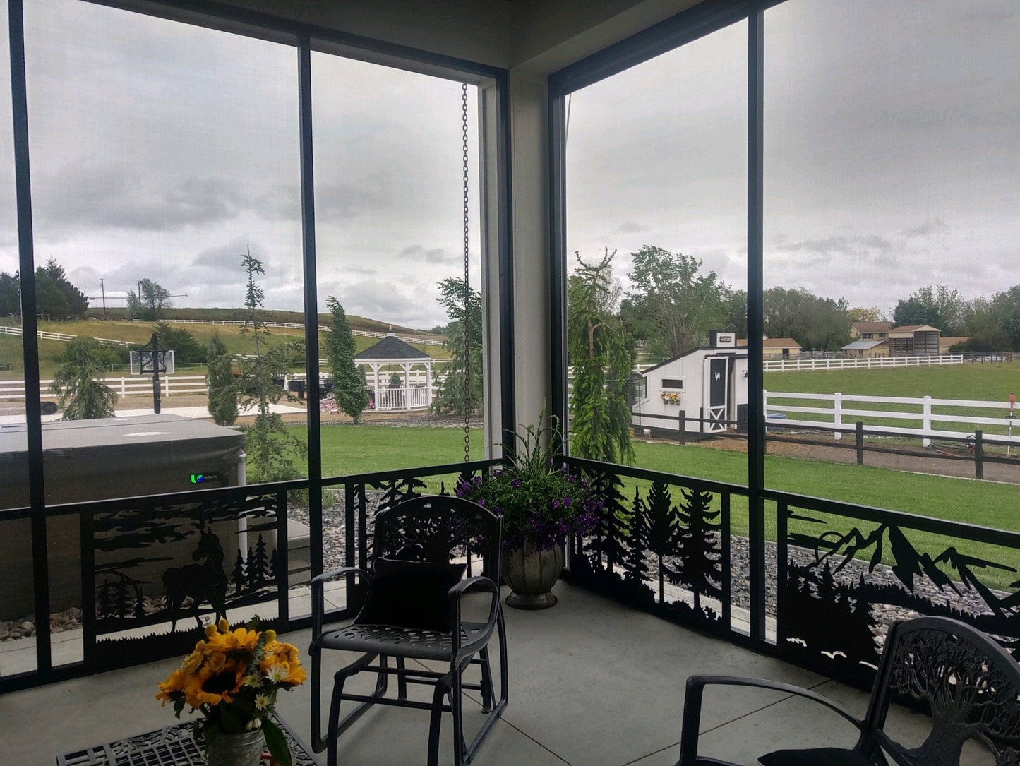 Decorative Rustic Metal Panel, Metal Panel Insert, Wildlife Scenery Metal Panel with Turkeys - Wood & Metal By Dao