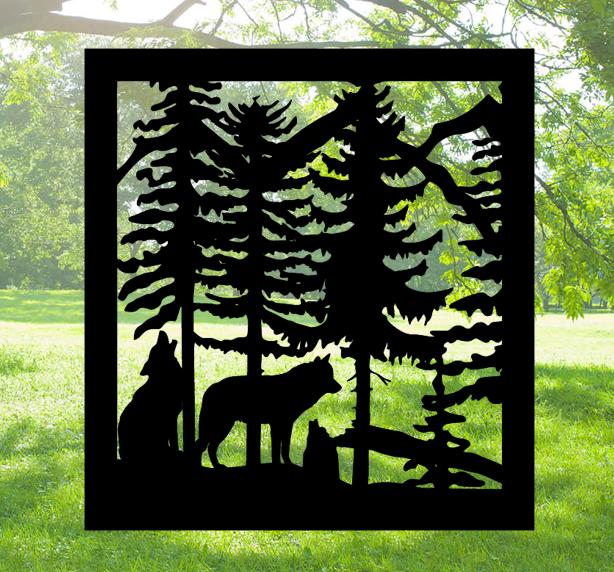 Decorative Rustic Metal Panel, Metal Panel Insert, Wildlife Scenery Metal Panel, Wolf Metal Panel - Wood & Metal By Dao