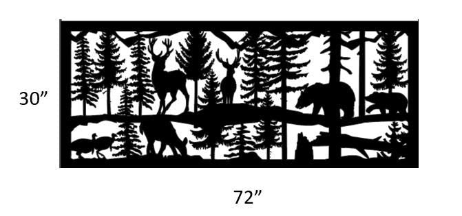 Decorative Rustic Metal Panel, Metal Panel Insert, Wildlife Scenery with Bear and Deer Metal Panel - Wood & Metal By Dao