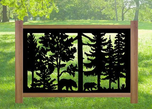 Decorative Rustic Metal Panel, Metal Panel Insert, Wildlife Scenery with Bears Metal Panel - Wood & Metal By Dao
