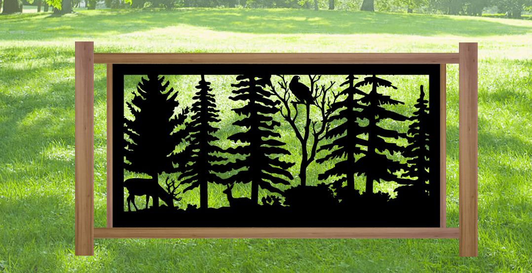 Decorative Rustic Metal Panel, Metal Panel Insert, Wildlife Scenery with Deer and Eagle Metal Panel - Wood & Metal By Dao