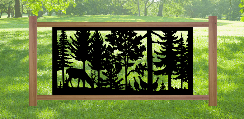 Decorative Rustic Metal Panel, Metal Panel Insert, Wildlife Scenery with Deer and Turkeys Metal Panel - Wood & Metal By Dao