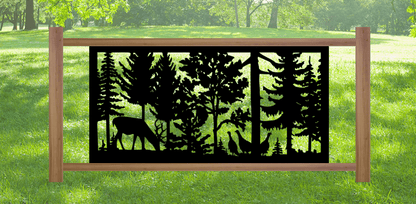 Decorative Rustic Metal Panel, Metal Panel Insert, Wildlife Scenery with Deer and Turkeys Metal Panel - Wood & Metal By Dao